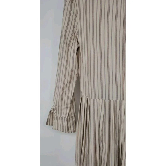BURU Pink Label Long Sleeve Shirtdress Ivory Ticking Stripe Maxi Dress Med $330 - Picture 8 of 10